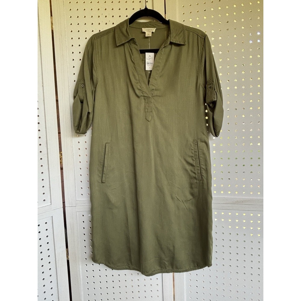 NWT Loft Lounge Lyocell Green Half SLV Casual Midi V-Neck Dress Women's Small